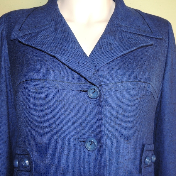 S Petite 50s / 60s Chic Made in Italy Navy Blue Nubby Linen Coat Barbara of Italy Montaldo's VFG