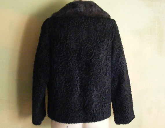 M Vintage 70s Black Faux Fur Coat Faux Persian La… - image 9