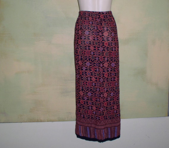 XL Vintage Sarong Wrap Skirt Rayon Floral Print 3… - image 8
