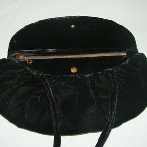 40s Black Rayon Velvet Evening Bag Garay Made in the U.S.A. Ruffled Pouch VFG image 3