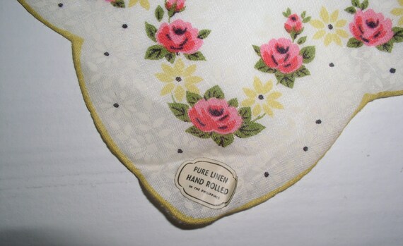 3 Vintage Handkerchiefs Roses and Rose Buds Flora… - image 5