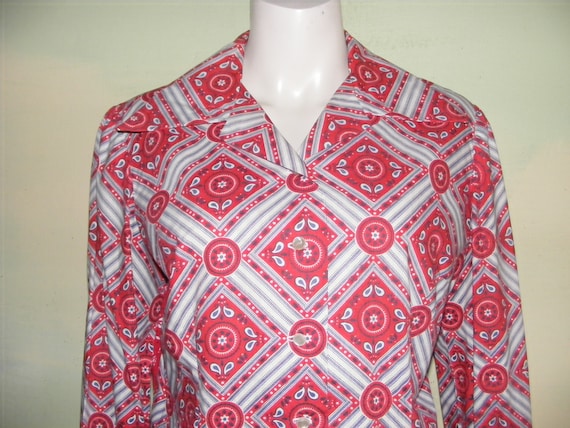 M L Western Red Bandana Print Shirt Blouse Patchw… - image 2