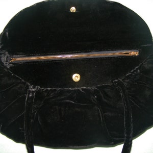 40s Black Rayon Velvet Evening Bag Garay Made in the U.S.A. Ruffled Pouch VFG image 1