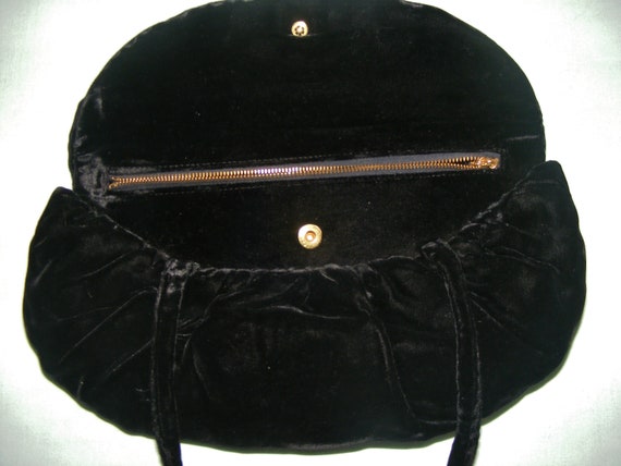 40s Black Rayon Velvet Evening Bag Garay Made in … - image 1