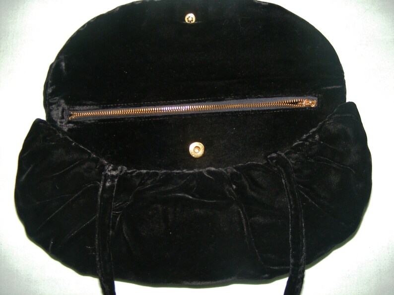 40s Black Rayon Velvet Evening Bag Garay Made in the U.S.A. Ruffled Pouch VFG image 1