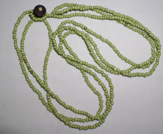 Green Glass Trade Bead Necklace Triple Strand Afr… - image 3