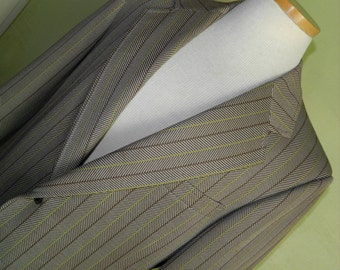 42 Vintage 70s Wide Lapel Striped Herringbone  Jacket Mod Brown Chartreuse Hampton Heath Goldsmith Clothing VFG