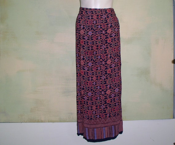 XL Vintage Sarong Wrap Skirt Rayon Floral Print 3… - image 5