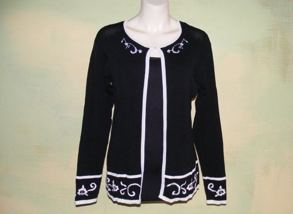 M Vintage 80s Black and White Silk Sweater VFG - image 1