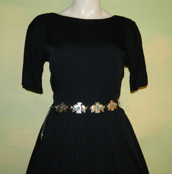 S Vintage 50s Black Silk Dress New Look Full Skirt