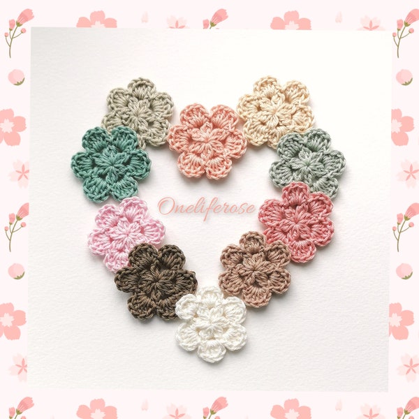 Crochet Flowers 10.pieces cotton 1.96 inch - 5.cm