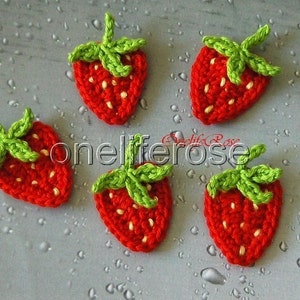 5. Pieces Crochet Strawberry, Crochet Fruit Applique,Scrapbooking,Crochet Pear,Crochet Cherry,Crochet Apple, Craft Supplies,Flower