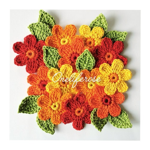 Crochet Flowers Set Cotton Etsy
