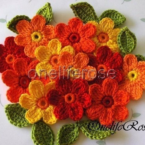 Crochet Flowers Set Cotton Etsy