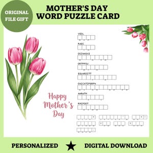 Carte puzzle personnalisée pour la fête des mères, carte de jeu à message caché pour maman, création personnalisée avec téléchargement bonus, idée cadeau unique