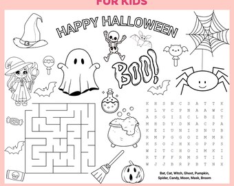 Halloween Activity Page: Coloring, Maze, Word Search (Digital Download)