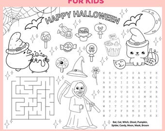 Halloween Activity Sheet: Coloring Page, Maze, Word Search (Digital Download)