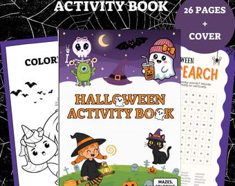 Halloween Coloring Pages for Kids, Printable Halloween Activity Book, Mazes, Word Search, Tracing Worksheets & Puzzles PDF