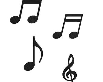Music Notes Embroidery Design: Treble Clef, Individual Notes (Digital File)