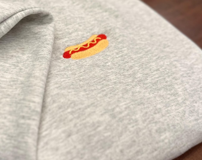 Embroidered Hotdog Sweatshirt: Retro Foodie Crewneck - BBQ Ready