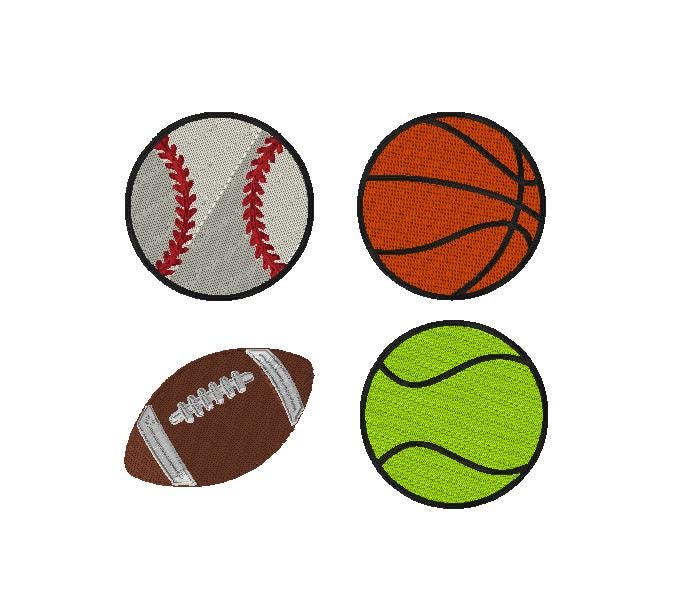 Sports Ball Embroidery File: Baseball, Football, Basketball, Tennis (Digital Download)