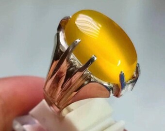 Handcrafted Imran Khan Ring, Yemeni Aqeeq Ring For Men, Natural Agate Rings, 925 Sterling Silver Kaptaan Ring