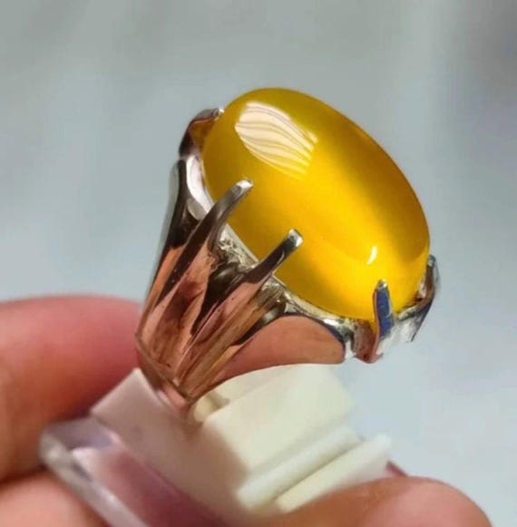 Handcrafted Imran Khan Ring, Yemeni Aqeeq Ring For Men, Natural Agate Rings, 925 Sterling Silver Kaptaan Ring