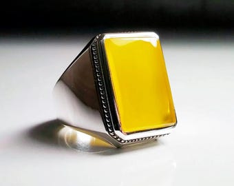 Handcrafted Yemeni Aqeeq Ring For Men, Natural Agate Rings, 925 Sterling Silver Aqeeq Ring Shia Rings