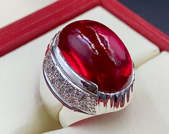 Handcrafted Deep Red Ruby Mens Ring Sterling Silver 925 Anari Yaqoot Ring Ruby Gemstone Ring