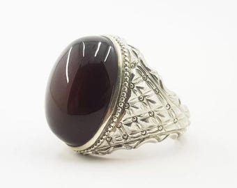 Handcrafted Yemeni Aqeeq Ring For Men, Natural Agate Rings, 925 Sterling Silver Aqeeq Ring Shia Rings