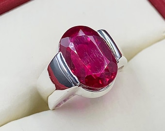 Handcrafted Deep Red Ruby Mens Ring Sterling Silver 925 Anari Yaqoot Ring Ruby Gemstone Ring