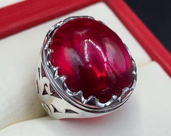 Handcrafted Cabochon Red Ruby Ring Mens Ruby Ring Sterling Silver 925 Anari Yaqoot Ring Roby Gemstone Ring