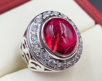 Handcrafted Deep Red Ruby Mens Ring Sterling Silver 925 Anari Yaqoot Ring Ruby Gemstone Ring