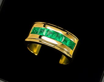 Handcrafted Genuine Green Emerald 14k Yellow Solid Gold Ring, Statement Ring, Gift For Christmas
