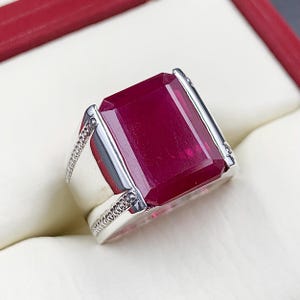 Handcrafted Big Deep Red Ruby Mens Ring Sterling Silver 925 Anari Yaqoot Ring Roby Gemstone Ring