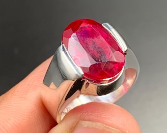Handcrafted Deep Red Ruby Mens Ring Sterling Silver 925 Anari Yaqoot Ring Ruby Gemstone Ring