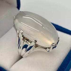 Anel Najaf Dural Natural Feito à Mão, Anel Najaf de Quartzo Branco Dural de Prata Esterlina 925 para Homens, Anel Shia