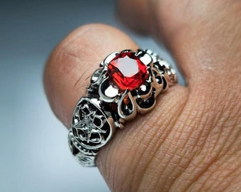 Handcrafted Deep Red Garnet Ring Sterling Silver 925 Garnet Ring For Men January Birthstone, Natural Garnet