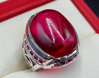 Handcrafted Cabochon Red Ruby Ring Mens Ruby Ring Sterling Silver 925 Anari Yaqoot Ring Roby Gemstone Ring