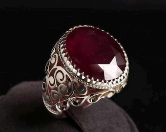Handcrafted 10+ Carats Ruby Ring, Natural Ruby Sterling Silver 925 Yaqoot Ring Ruby Gemstone Ring