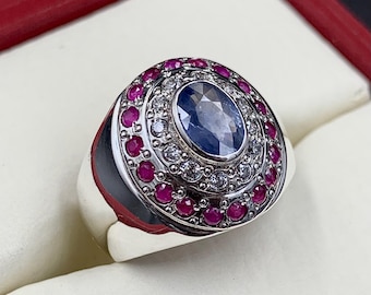 Handcrafted Ceylon Sapphire Ring, Blue Sapphire Ring, Natural Sapphire 925 Sterling Silver Ring, Neelam Ring