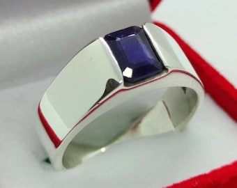 Handcrafted 4 Carats Emerald Cut Sapphire Ring, Blue Sapphire Ring, Natural Sapphire 925 Sterling Silver Ring, Neelam Ring