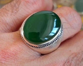 Handcrafted Yemeni Aqeeq Ring For Men, Natural Agate Rings, 925 Sterling Silver Aqeeq Ring Shia Rings