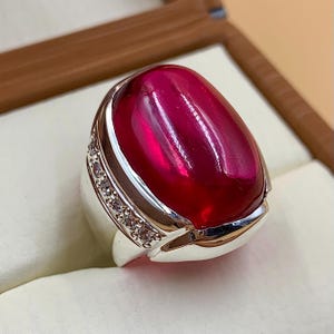 Anel masculino grande com rubi vermelho profundo, prata esterlina 925, feito à mão, anel Anari Yaqoot, anel com pedra preciosa Roby