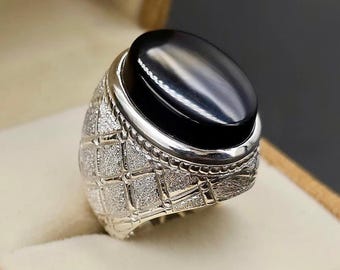 Handcrafted Yemeni Aqeeq Ring For Men, Natural Agate Rings, 925 Sterling Silver Aqeeq Ring Shia Rings