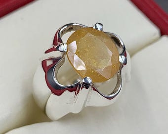 Handcrafted Mens Sapphire Ring, Yellow Sapphire Ring, Natural Sapphire 925 Sterling Silver Ring, Pukhraj Ring