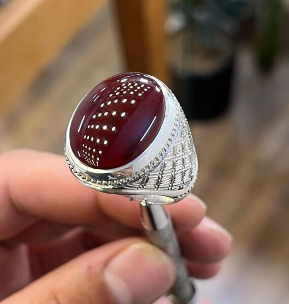 Bague yéménite Aqeeq pour homme, bagues en agate naturelle, bague