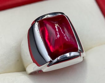 Handcrafted Cabochon Red Ruby Ring Mens Ruby Ring Sterling Silver 925 Anari Yaqoot Ring Roby Gemstone Ring