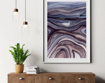 Aquarel topografie Art Print, abstract landschapsschilderij (9 x 12 inch)