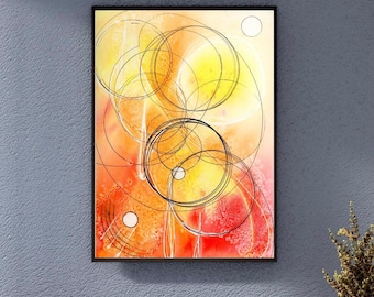 Archiefdruk, abstracte aquarelinkt, 9 x 12 inch, oranje zeezouttextuur Kleurentheoriecirkels, december 2024, zonder titel 68